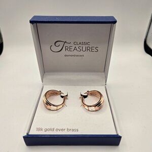 Classic Treasures 18K Rose Gold Over Brass Hoop Earrings Diamond Accents